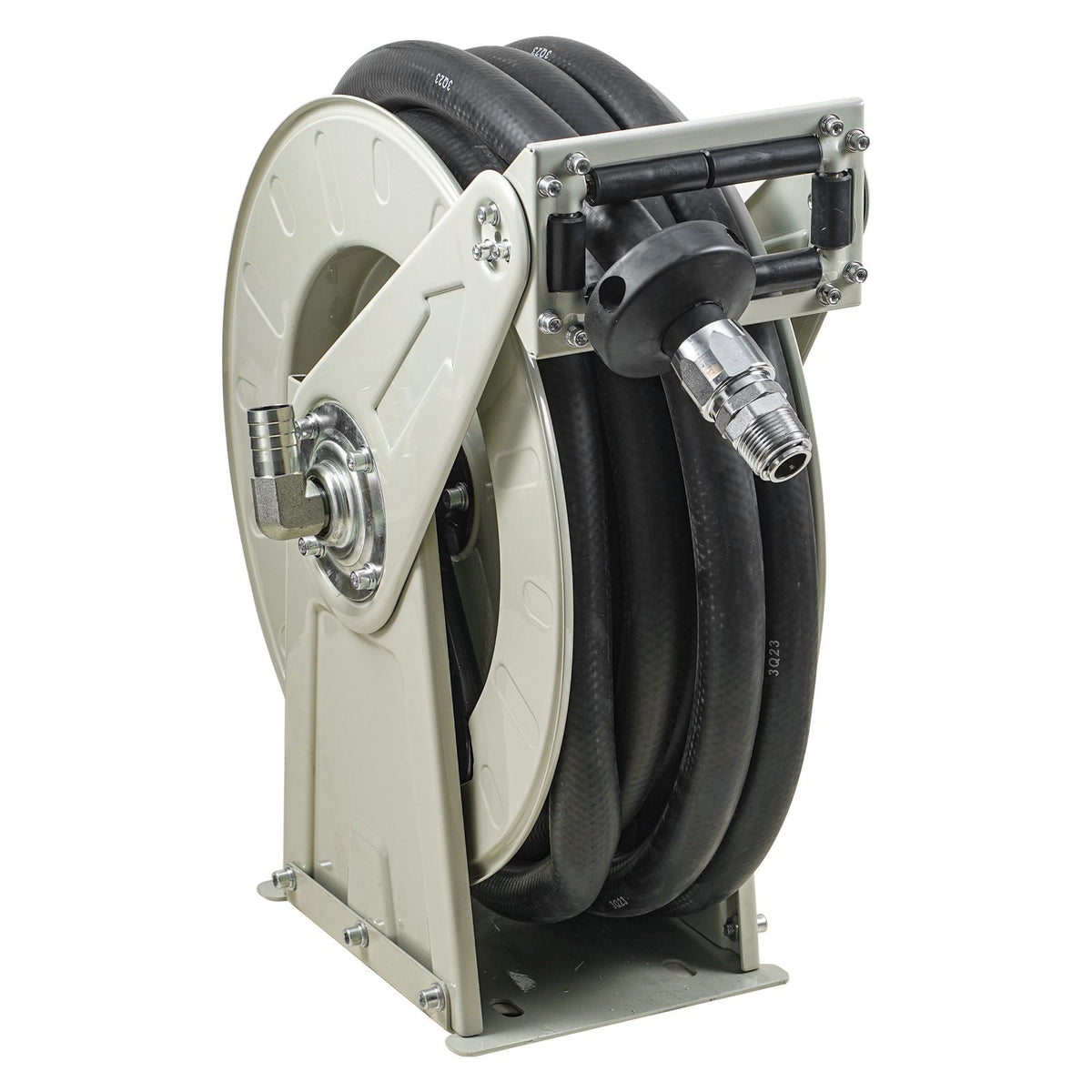 Fuel Hose Reel, 3/4" x 66', Extra Long Retractable Diesel Hose Reel, Heavy-Duty Carbon Steel Construction with Automatic Fuel Nozzle, NBR Rubber Hose for Aircraft Ship Vehicle Tank Truck, 300PSI