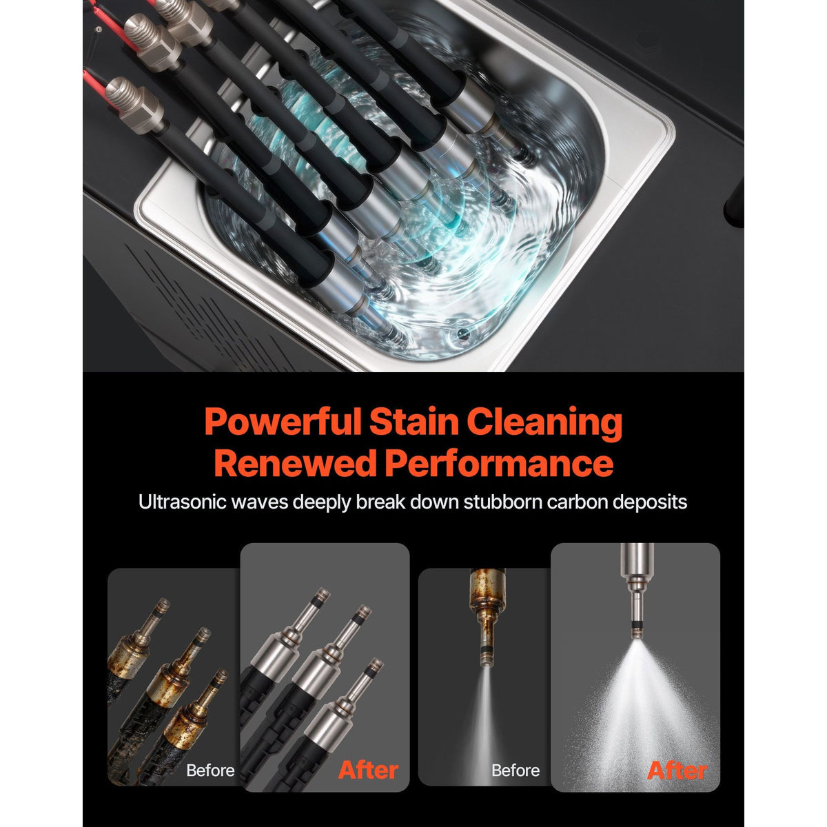 Fuel Injector Cleaner Tester, 9 Test Modes, 6-Cylinder 28kHz Ultrasonic Cleaning Machine Adjustable 12V/70V/120V for EFI/FSI/GDI, Injector Cleaner Machine with Drain Valve for Car & Motorcycle