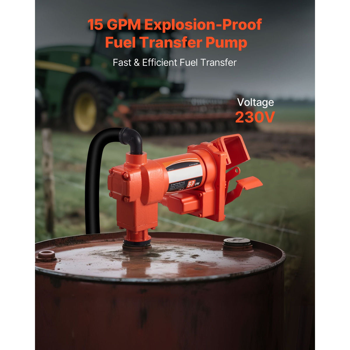 Fuel Transfer Pump 110V, 15 GPM 57 L/min, AC Electric Oil Transfer Pump, 8 ft/2.4 m Max Suction Lift, 37 ft/11.28 m Max Lift, Overheat Protection, for Gasoline Diesel Kerosene Biodiesel Ethanol