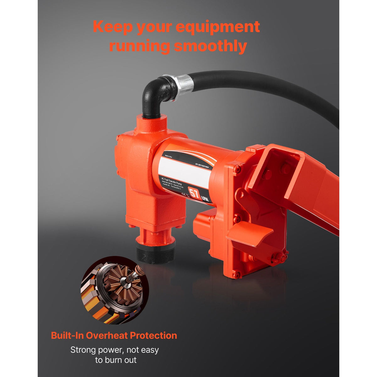 Fuel Transfer Pump 110V, 15 GPM 57 L/min, AC Electric Oil Transfer Pump, 8 ft/2.4 m Max Suction Lift, 37 ft/11.28 m Max Lift, Overheat Protection, for Gasoline Diesel Kerosene Biodiesel Ethanol
