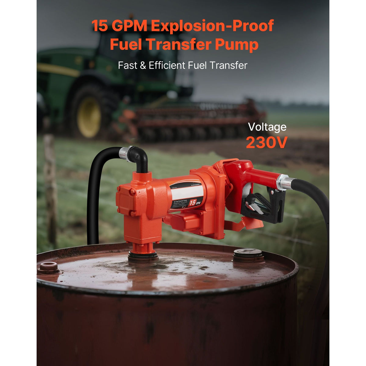 Fuel Transfer Pump 110V, 15 GPM 57 L/min, AC Electric Oil Transfer Pump, with Auto Shut-Off Fuel Nozzle & Discharge Hose, High Flow Kit for Gasoline, Diesel, Kerosene, Biodiesel, Ethanol Blends