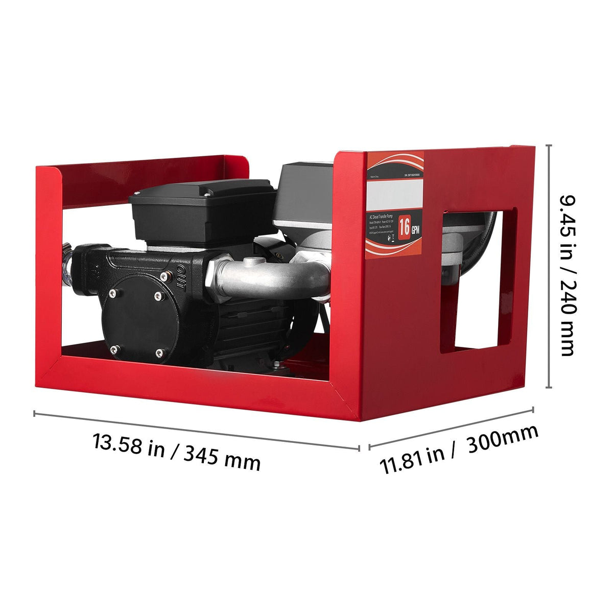 Fuel Transfer Pump 110V, 16 GPM 60 L/min, AC Electric Oil Transfer Pump for Diesel Kerosene Biodiesel, with Meter, Auto Fuel Nozzle & 2 Hoses, 45 ft/13.7 m Lift, for Vehicles, Construction Sites