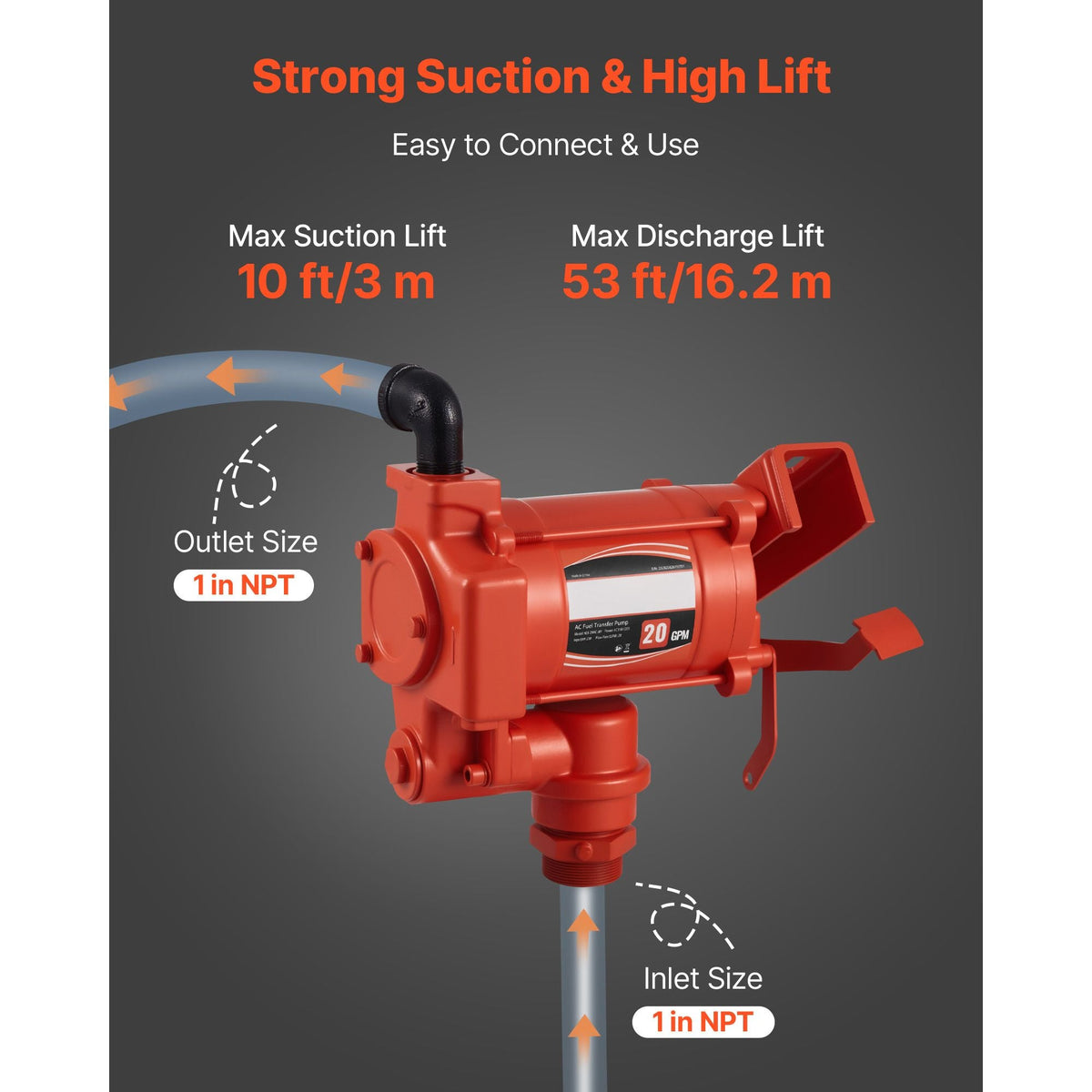 Fuel Transfer Pump 110V, 20 GPM 76 L/min, AC Electric Oil Transfer Pump, with Auto Shut-Off Fuel Nozzle & Discharge Hose, High Flow Kit for Gasoline, Diesel, Kerosene, Biodiesel, Ethanol Blends