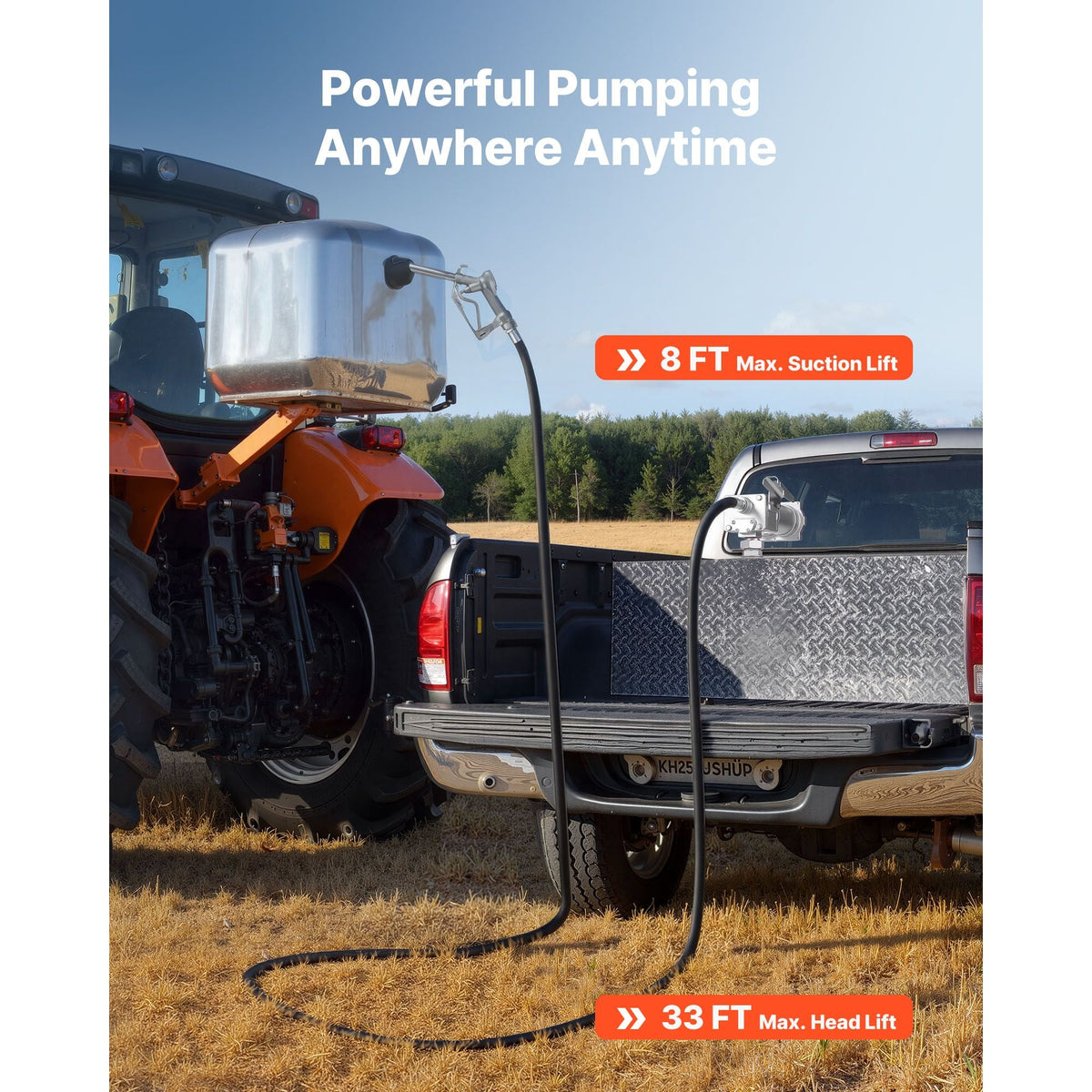 Fuel Transfer Pump, 12V DC 15 GPM, Cast Iron Diesel Transfer Pump Kit, with Manual Shut-Off Nozzle, Discharge Hose, Overheat Protection, 1/3 HP Explosion-Proof, for Gasoline Diesel Kerosene