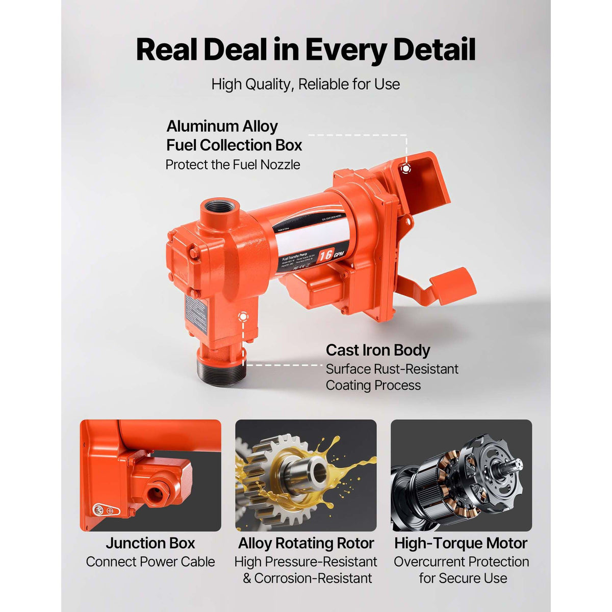 Fuel Transfer Pump, 12V DC 16 GPM 1/4 HP Diesel Pump, Extractor Pumps with Manual Nozzle, Discharge Hose and Suction Pipe, for Gasoline, Diesel, Kerosene, Ethanol-Methanol Blends & Biodiesel