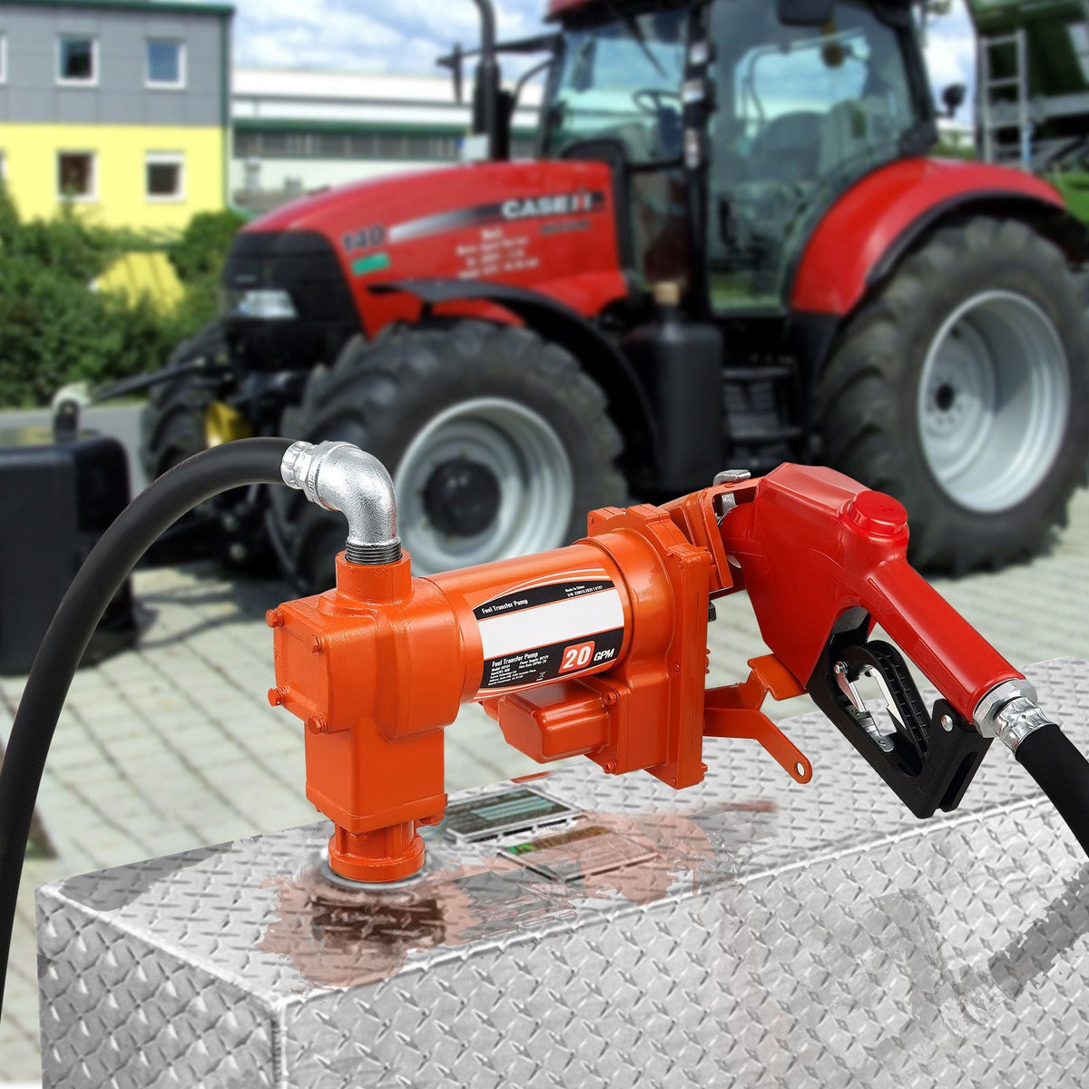 Fuel Transfer Pump, 12V DC 20 GPM 1/4 HP, Gasoline Extractor Pump with Automatic Nozzle, Discharge Hose & Suction Pipe for Gasoline, Diesel, Kerosene, Ethanol & Methanol Blends, and Biodiesel