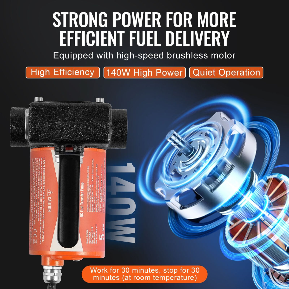 Fuel Transfer Pump, 12V DC 5 GPM 1/10 HP, Portable Electric Diesel Transfer Pump with Auto Shut-Off Fuel Nozzle, Long Inlet & Outlet Hose for Gasoline Diesel, Kerosene, Methanol Blends