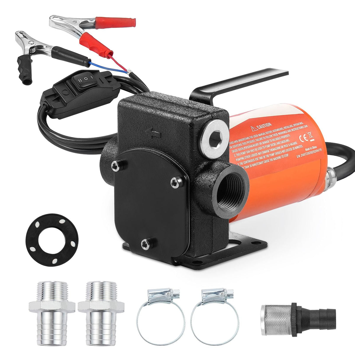 Fuel Transfer Pump, 12V DC 5 GPM 1/10 HP, Portable Electric Diesel Transfer Pump with Auto Shut-Off Fuel Nozzle, Long Inlet & Outlet Hose for Gasoline Diesel, Kerosene, Methanol Blends