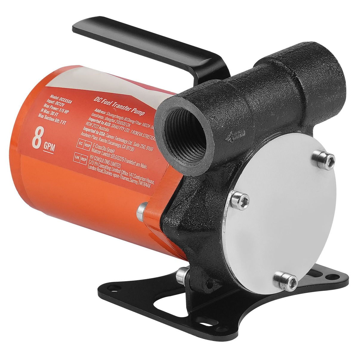 Fuel Transfer Pump, 12V DC 8 GPM 1/6 HP, Portable Electric Diesel Transfer Pump with Auto Shut-Off Fuel Nozzle, Long Inlet & Outlet Hose for Gasoline, Diesel, Kerosene, Methanol Blends