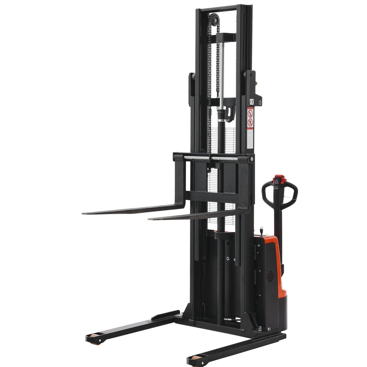 Full Electric Pallet Stacker, 3300 lbs Capacity, Pallet Lift Stacker Forklift with Straddle Legs & Forks, 127.6 Inches Lifting Height & 8.66-31.1 Inches Adjustable Fork Width, Orange & Black