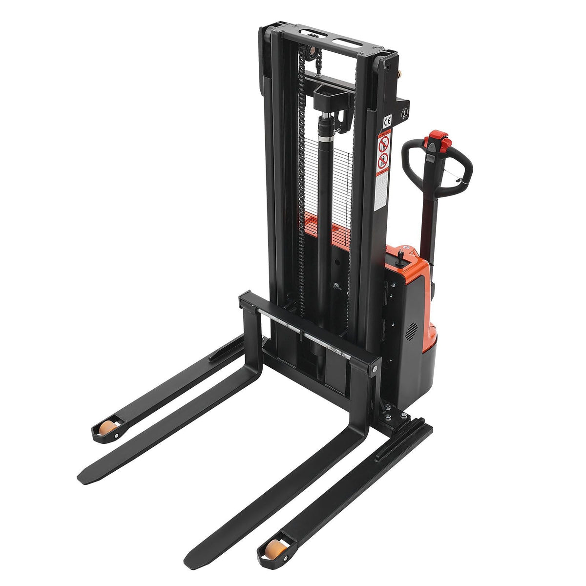 Full Electric Pallet Stacker, 3300 lbs Capacity, Pallet Lift Stacker Forklift with Straddle Legs & Forks, 96.06 Inches Lifting Height & 8.66-31.1 Inches Adjustable Fork Width, Orange & Black