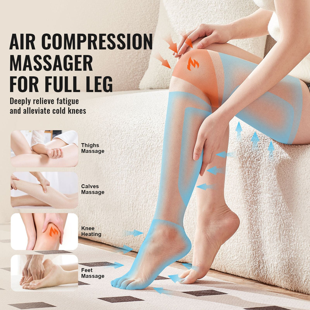 Full Leg Massager, Air Compression Leg Massager for Foot Calf Thigh Knee, 2 Knee Heating Levels, 3 Modes & 3 Intensities, Leg Compression Massage Boots for Circulation, Swelling and Pain Relief
