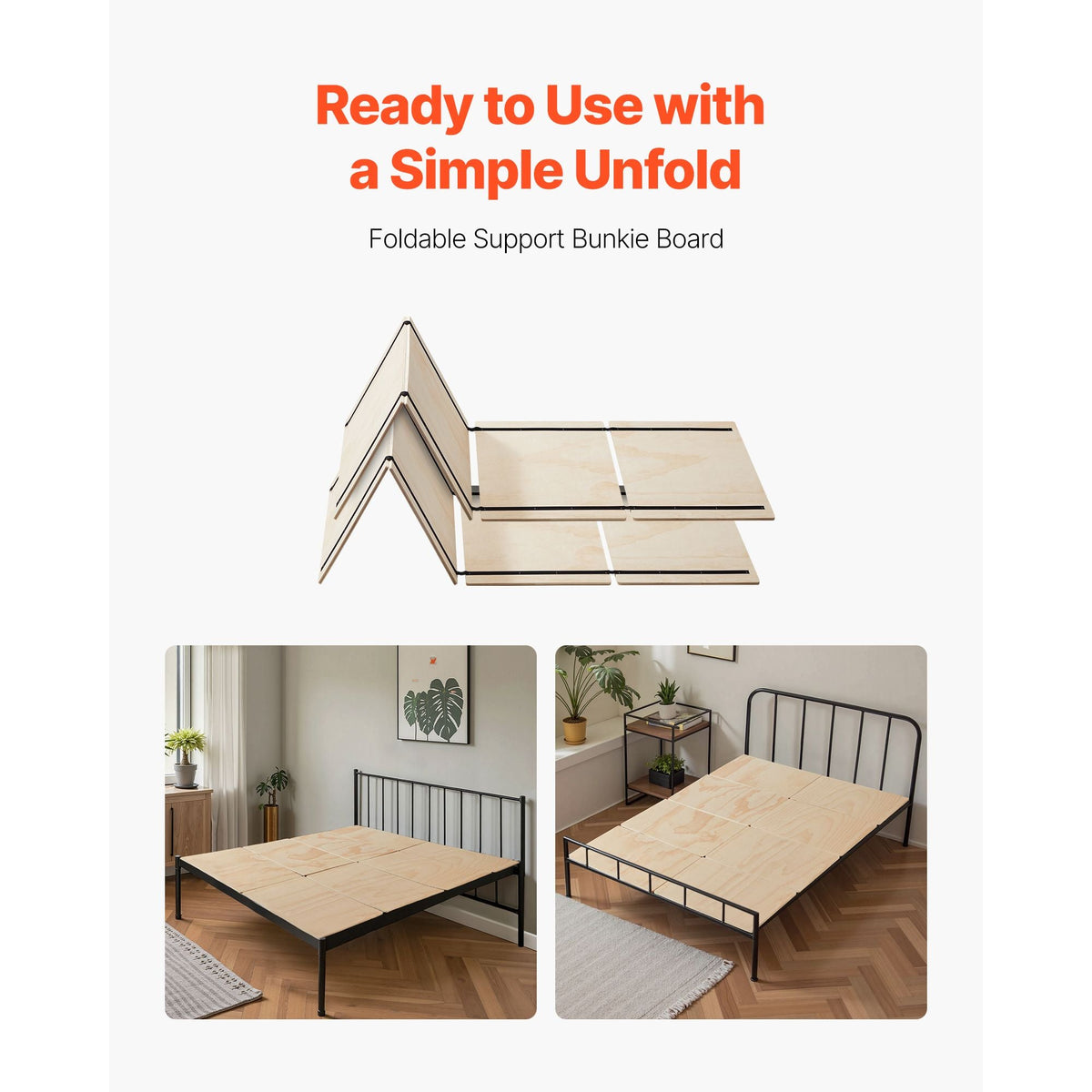 Full Size Bunkie Board, 0.4 in Foldable Bed Board Slats with Connection, Wooden Mattress Support for Full Size Bed, Support under Mattress Boards, Ready to Use, 8 Piece, Burlywood