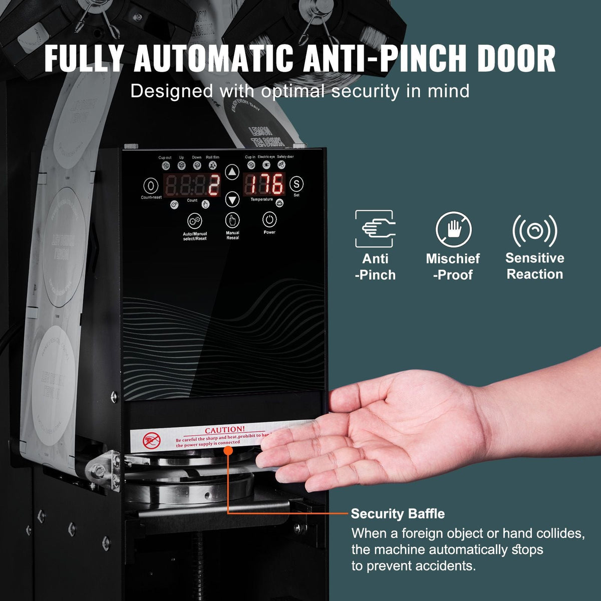 Fully Automatic Cup Sealing Machine, 500-650 Cups/H, Cup Sealer Machine for 180 mm Tall & 90/95 mm Cup, Electric Tea Sealer with Digital Control LCD Panel for Bubble Milk Tea Coffee, Black