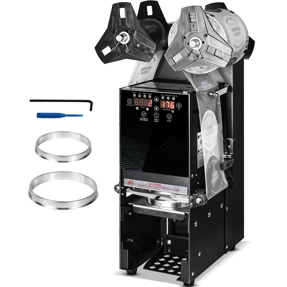 Fully Automatic Cup Sealing Machine, 500-650 Cups/H, Cup Sealer Machine for 180 mm Tall & 90/95 mm Cup, Electric Tea Sealer with Digital Control LCD Panel for Bubble Milk Tea Coffee, Black