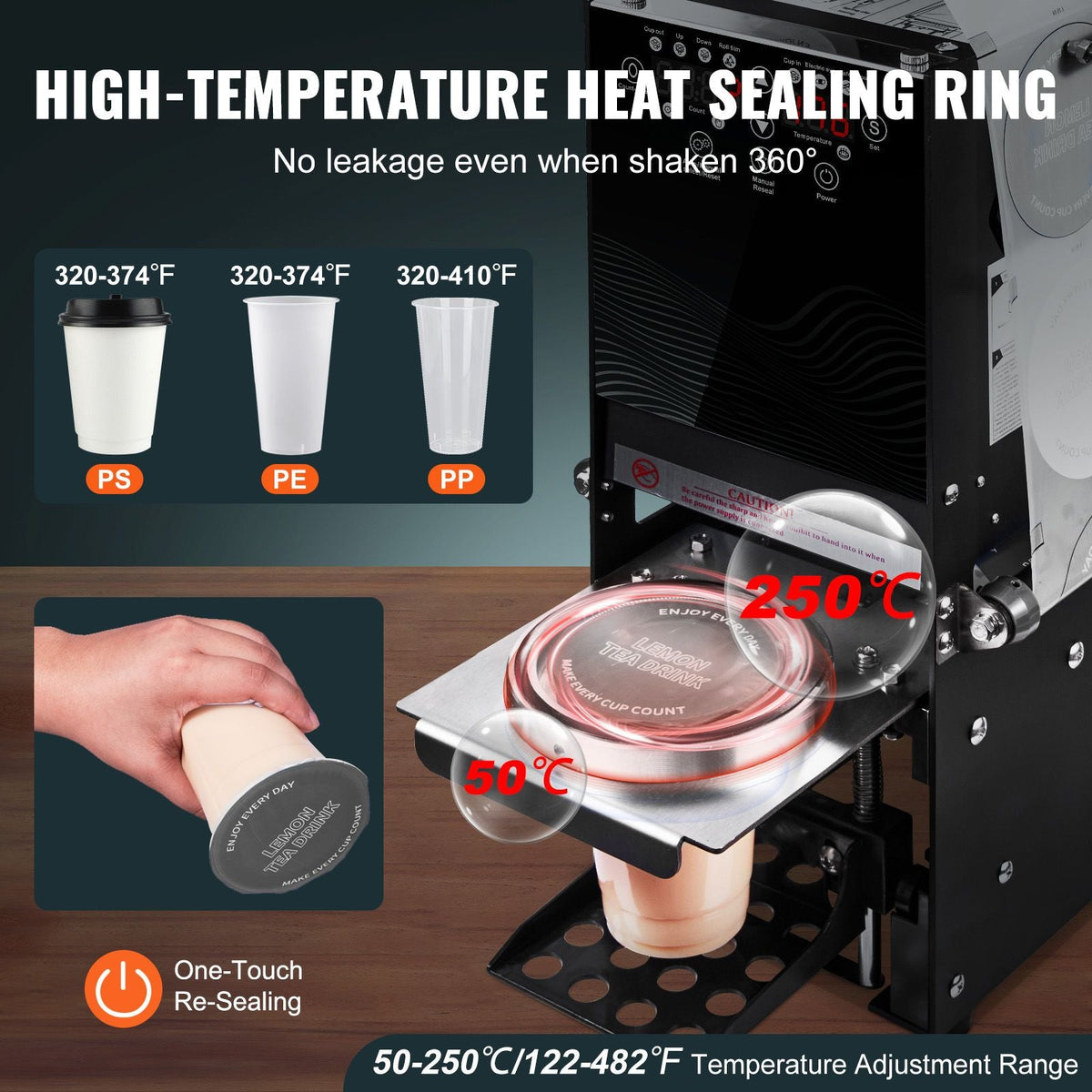 Fully Automatic Cup Sealing Machine, 500-650 Cups/H, Cup Sealer Machine for 180 mm Tall & 90/95 mm Cup, Electric Tea Sealer with Digital Control LCD Panel for Bubble Milk Tea Coffee, Black