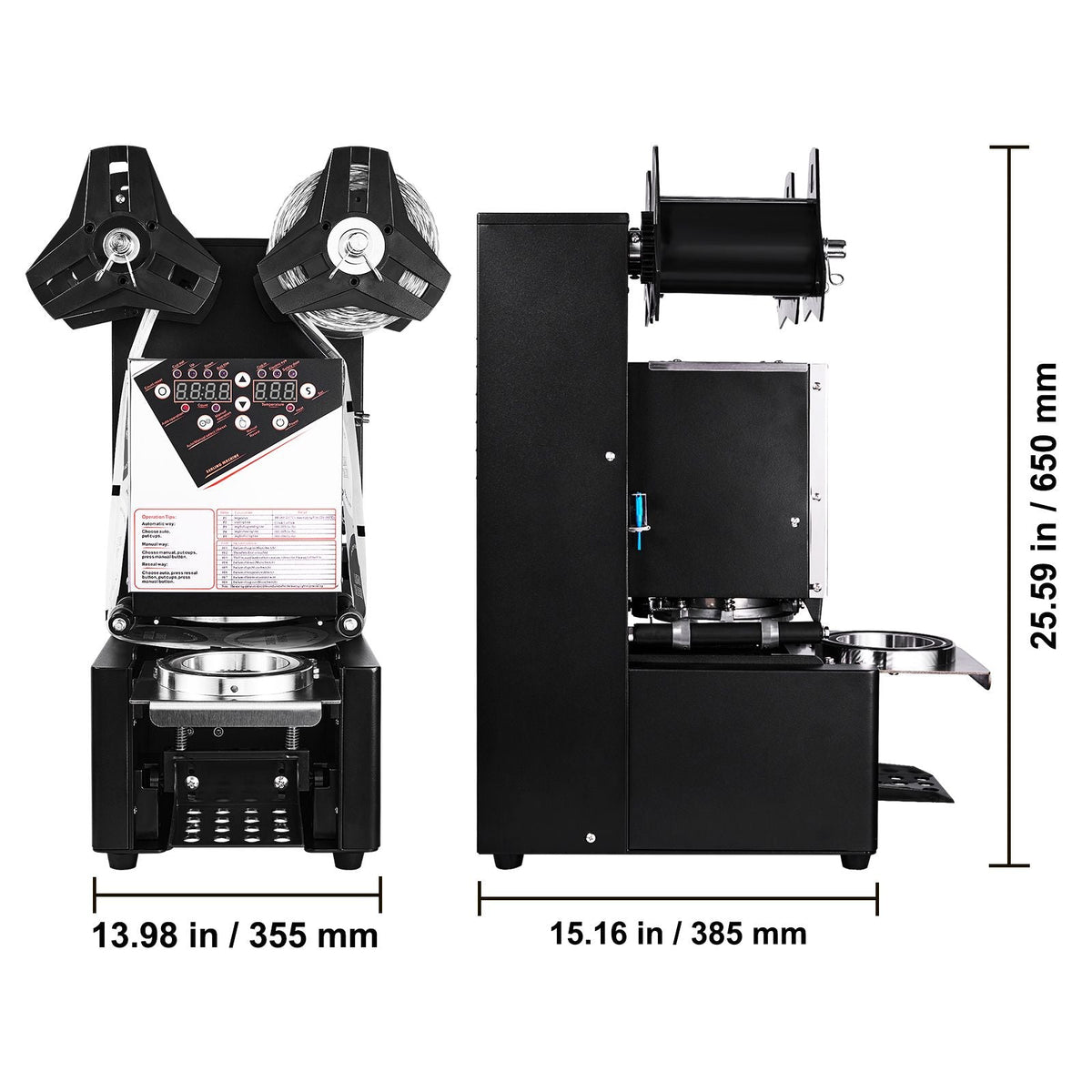 Fully Automatic Cup Sealing Machine, 500-650 Cups/H, Cup Sealer Machine for 190 mm Tall & 90/95 mm Cup, Electric Tea Sealer with Digital Control LCD Panel for Bubble Milk Tea Coffee, Black
