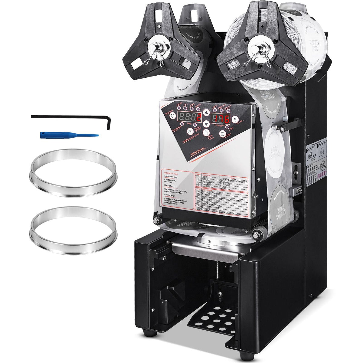 Fully Automatic Cup Sealing Machine, 500-650 Cups/H, Cup Sealer Machine for 190 mm Tall & 90/95 mm Cup, Electric Tea Sealer with Digital Control LCD Panel for Bubble Milk Tea Coffee, Black