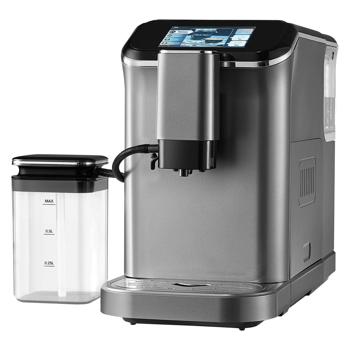 Fully Automatic Espresso Machine - with Automatic Milk Frother, 20 Bar Super-Automatic Cappuccino Latte Machine with TFT Touch Screen, Grinder, 15 Grinding Levels, and Removable Milk Reservoir