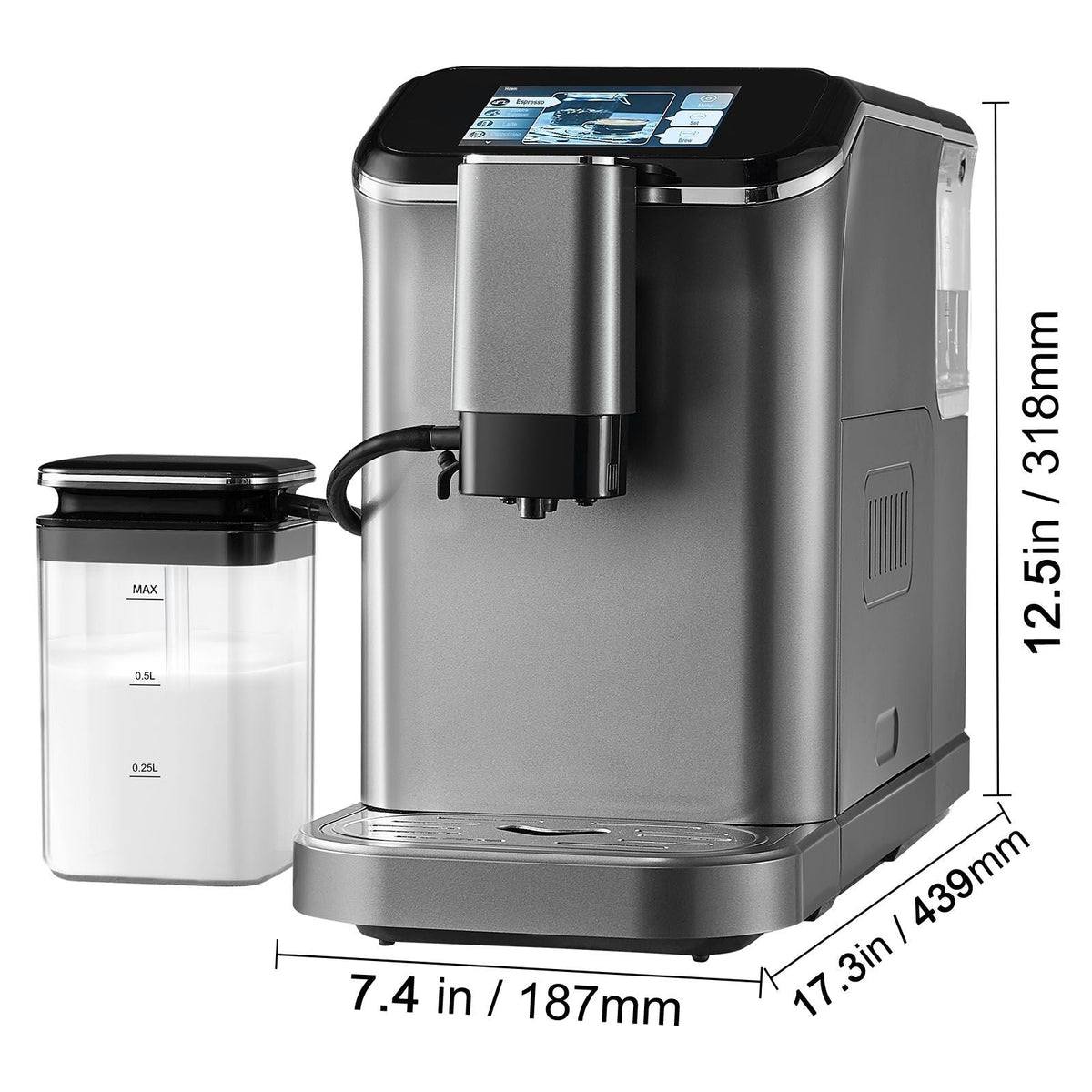 Fully Automatic Espresso Machine - with Automatic Milk Frother, 20 Bar Super-Automatic Cappuccino Latte Machine with TFT Touch Screen, Grinder, 15 Grinding Levels, and Removable Milk Reservoir