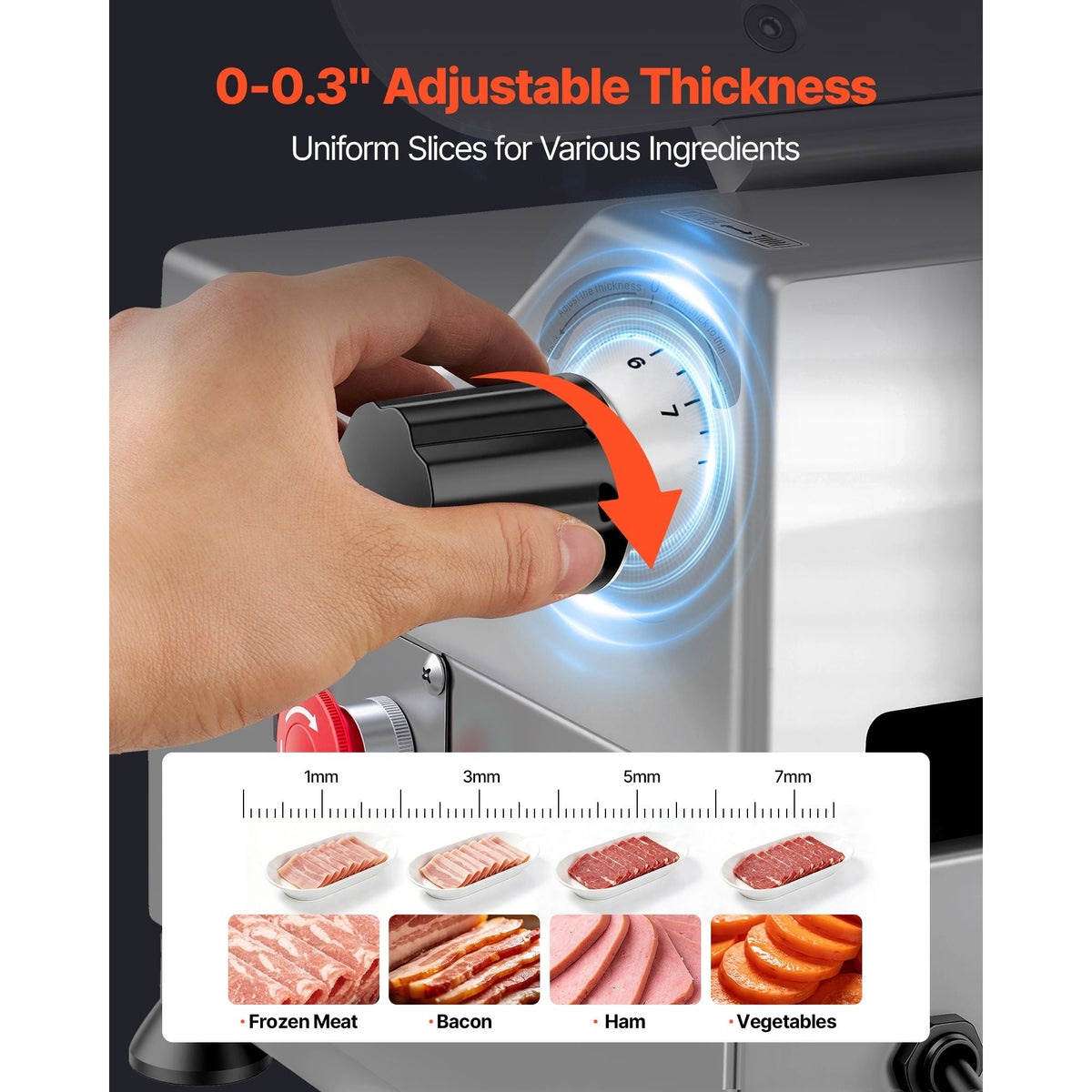 Fully Automatic Meat Slicer, 180W + 370W Commercial Food-Slicer with 10" Carbon Steel Blade, Built-In Sharpener & 0-0.3" Adjustable Thickness for Frozen Meat, Ham, Baguett, Steak