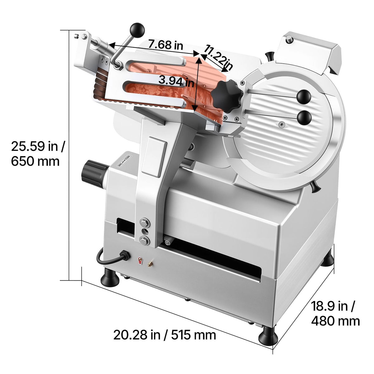 Fully Automatic Meat Slicer, 180W + 370W Commercial Food-Slicer with 10" Carbon Steel Blade, Built-In Sharpener & 0-0.3" Adjustable Thickness for Frozen Meat, Ham, Baguett, Steak