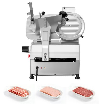 Fully Automatic Meat Slicer, 180W + 370W Commercial Food-Slicer with 10" Carbon Steel Blade, Built-In Sharpener & 0-0.3" Adjustable Thickness for Frozen Meat, Ham, Baguett, Steak