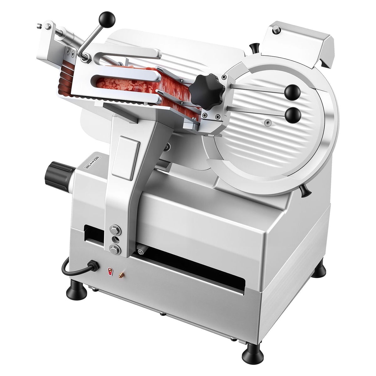 Fully Automatic Meat Slicer, 180W + 370W Commercial Food-Slicer with 10" Carbon Steel Blade, Built-In Sharpener & 0-0.3" Adjustable Thickness for Frozen Meat, Ham, Baguett, Steak
