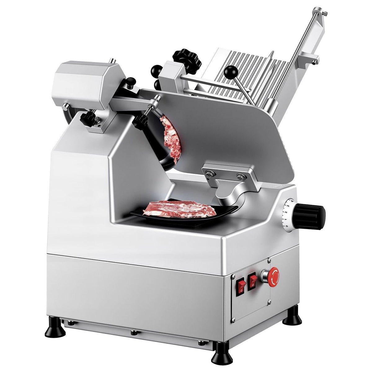Fully Automatic Meat Slicer, 180W + 370W Commercial Food-Slicer with 10" Carbon Steel Blade, Built-In Sharpener & 0-0.3" Adjustable Thickness for Frozen Meat, Ham, Baguett, Steak