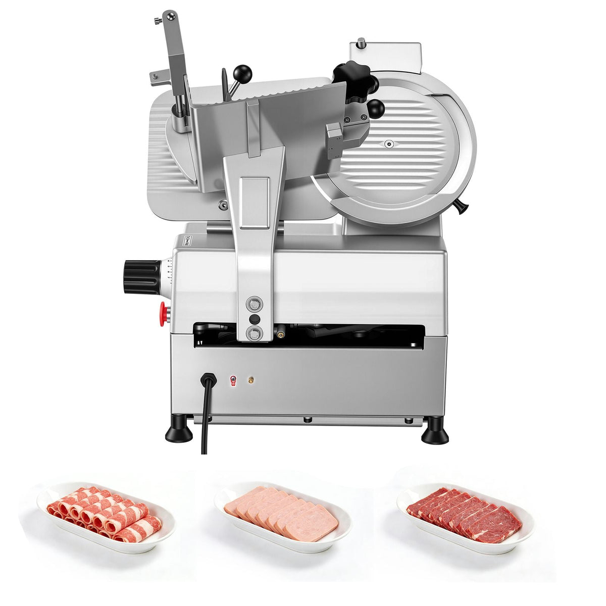 Fully Automatic Meat Slicer, 180W + 370W Commercial Food-Slicer with 10" Carbon Steel Blade, Built-In Sharpener & 0-0.3" Adjustable Thickness for Frozen Meat, Ham, Baguett, Steak