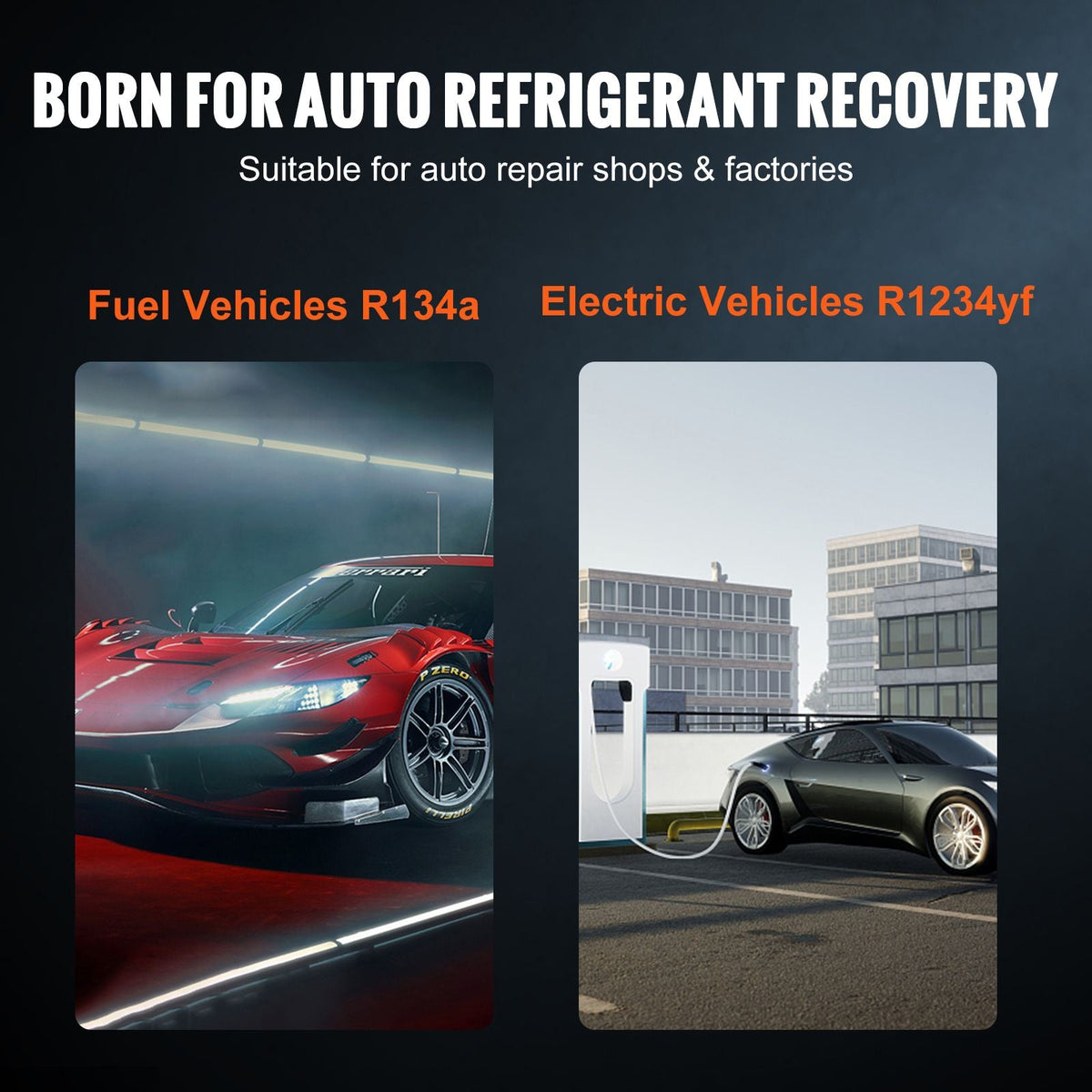 Fully Automatic Refrigerant Recovery Machine for R134A+R1234YF - AC Recovery Machine Kit Built in Electronic Scale/Compressor/Recovery Tank, Recovery Machine HVAC Dual Cylinder