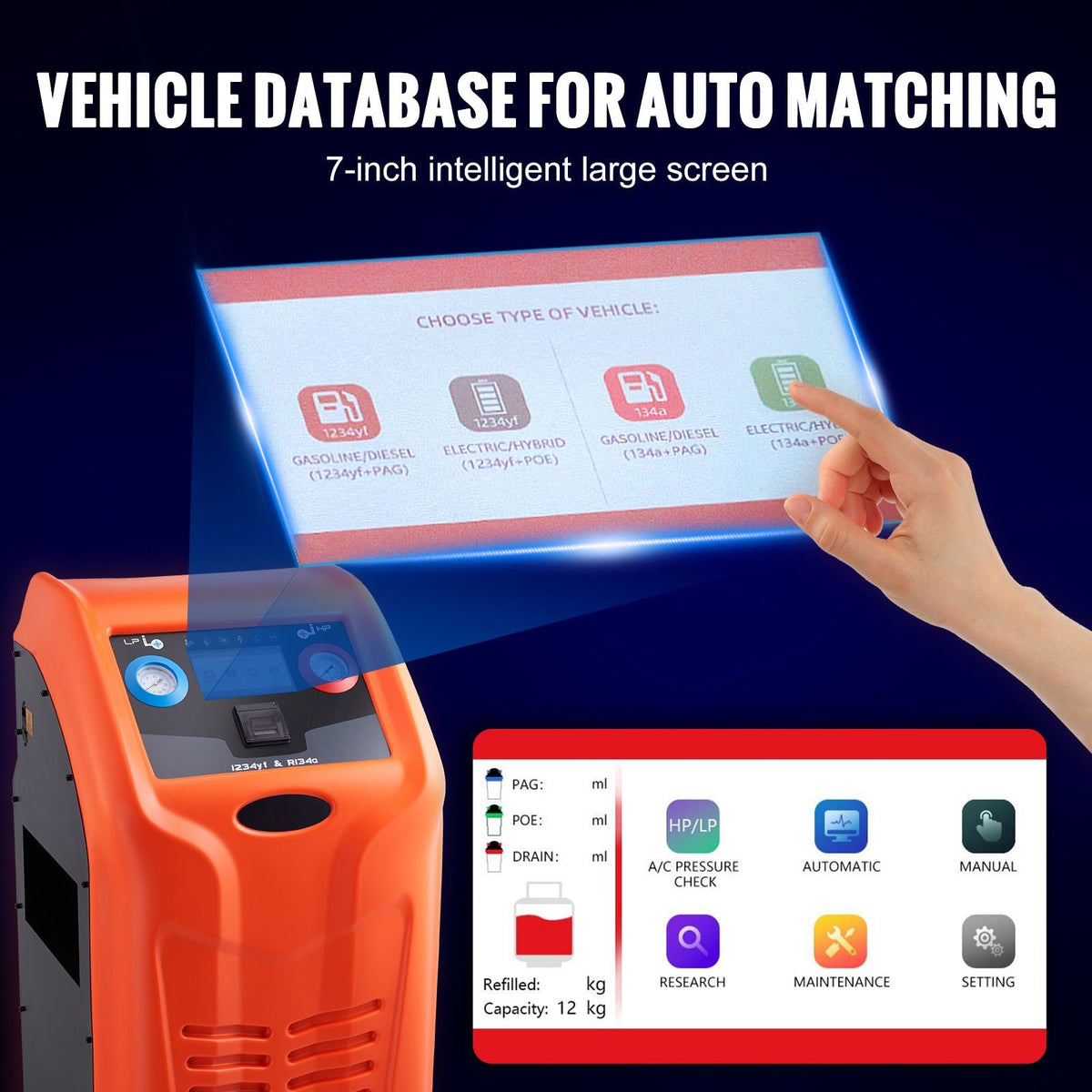 Fully Automatic Refrigerant Recovery Machine for R134A+R1234YF - AC Recovery Machine Kit Built in Electronic Scale/Compressor/Recovery Tank, Recovery Machine HVAC Dual Cylinder