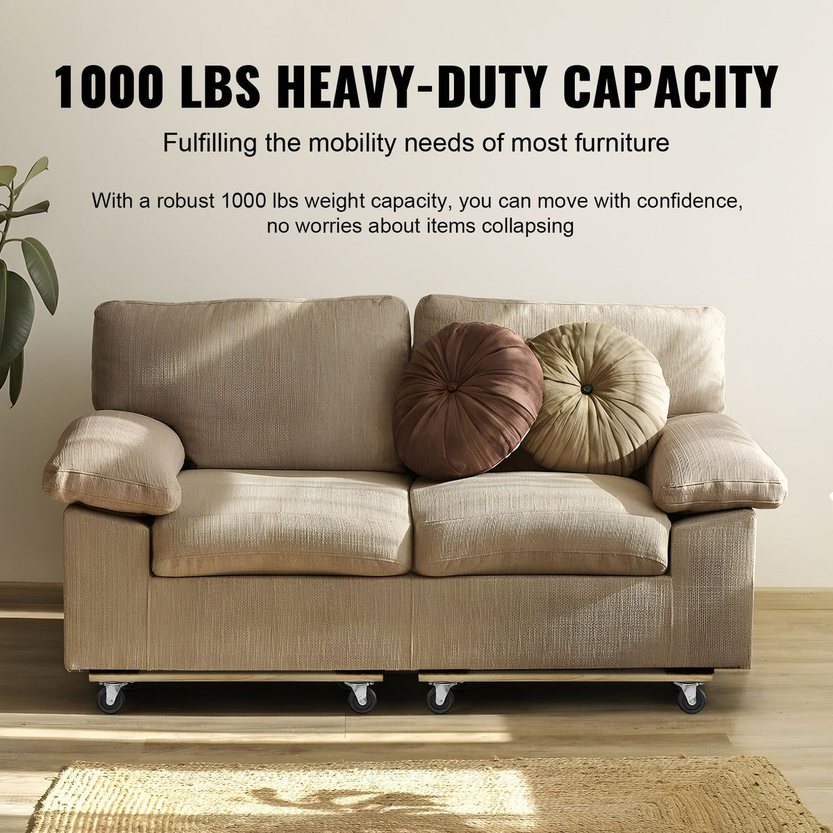 Furniture Dolly, 1000 lbs Each Load Capacity, 2 Packs, 18" x 30", 8 x 3" PP Swivel Casters, Heavy Duty Hardwood Furniture Moving Dolly, Mover's Dolly, Moving Cart with Wheels for Heavy Furniture