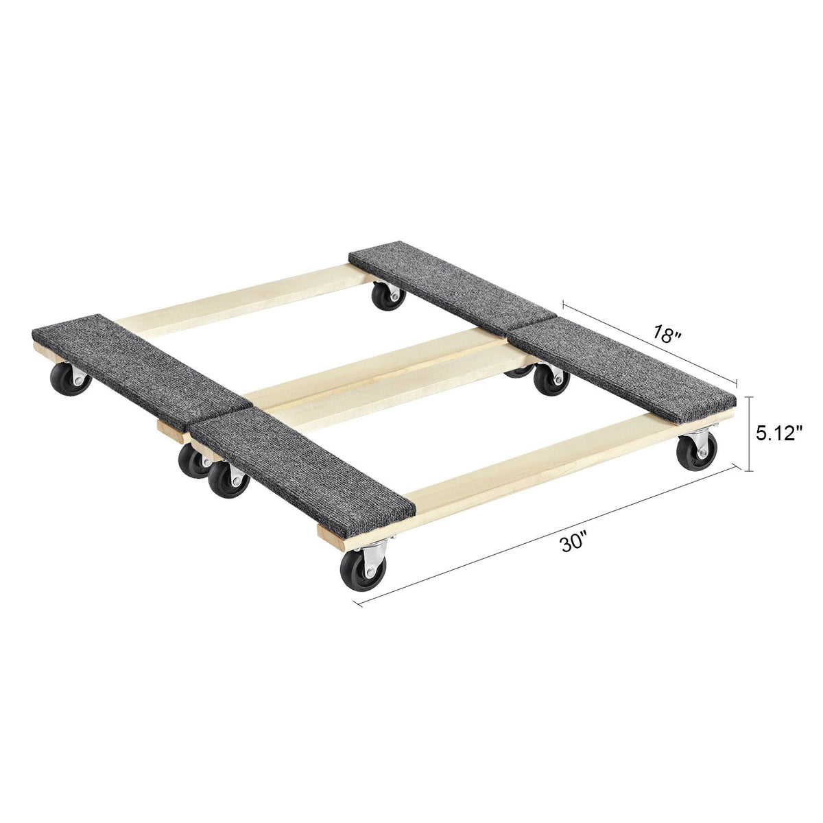 Furniture Dolly, 1000 lbs Each Load Capacity, 2 Packs, 18" x 30", 8 x 3" PP Swivel Casters, Heavy Duty Hardwood Furniture Moving Dolly, Mover's Dolly, Moving Cart with Wheels for Heavy Furniture