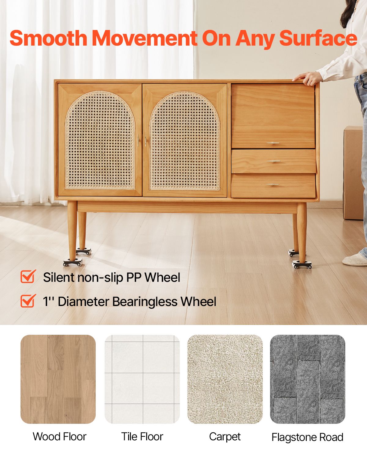 Furniture Dolly, 330 lbs Load Capacity, Heavy Duty Furniture Movers with Wheels, Carbon Steel Panel, Dual-Row & Eight-Wheel Structure, Furniture Lift Slider Tool Set for Appliances, Sofa, Fridge
