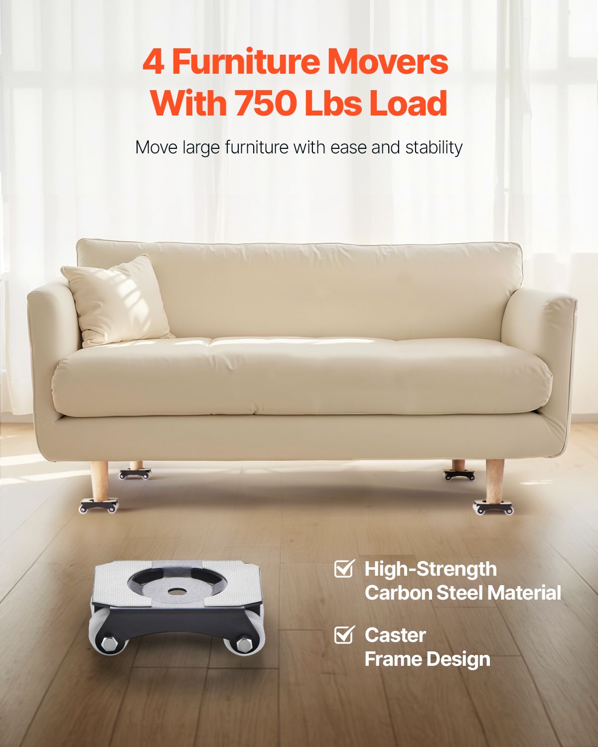 Furniture Dolly, 330 lbs Load Capacity, Heavy Duty Furniture Movers with Wheels, Carbon Steel Panel, Dual-Row & Eight-Wheel Structure, Furniture Lift Slider Tool Set for Appliances, Sofa, Fridge