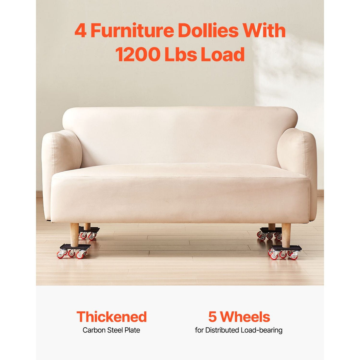 Furniture Dolly, Maximum Load 1200 lbs, Heavy Duty Furniture Movers with 5 360° Rotation Wheels, Carbon Steel Panel, Furniture Lift Slider Tool Set for Appliances, Sofa, Fridge, Washing Machine