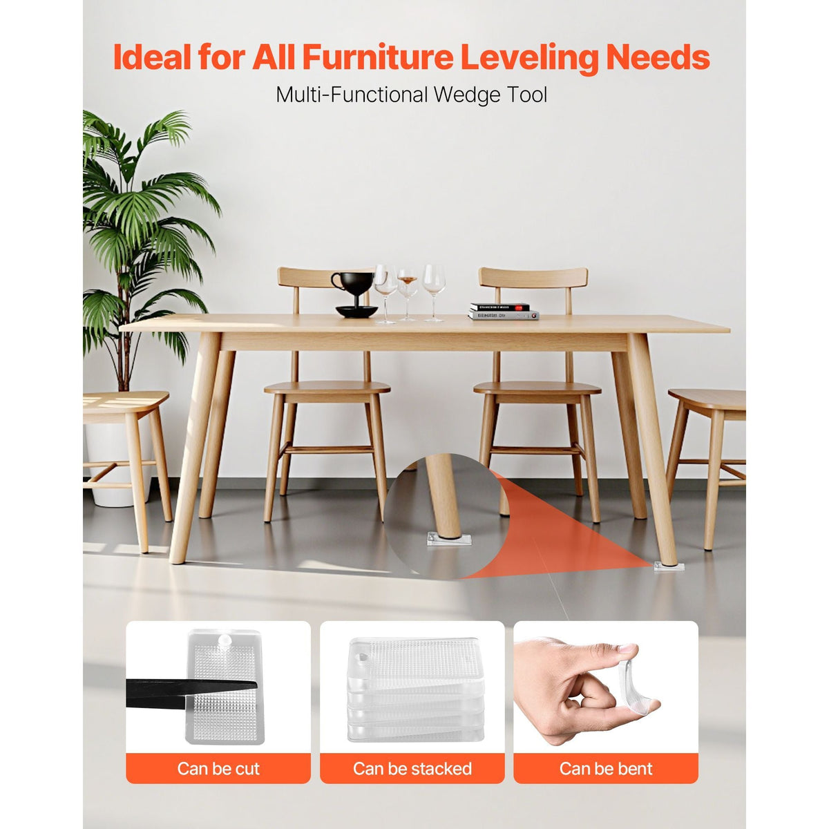 Furniture Leveling Shims, 30 PCS 1.97 x 1.16 x 0.22 inch Non-Skid Clear Plastic Pads, Easy-to-Cut Furniture Leveler, Ideal Shim Leveler for Couch, Refrigerator, Table Legs to Avoid Wobbling