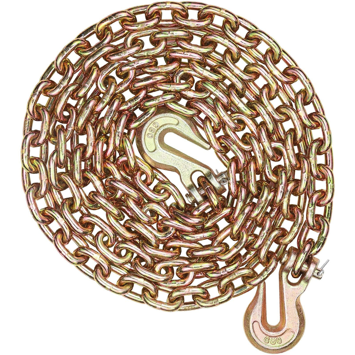 G80 Transport Binder Chain, 5/16" x 10.3' Tow Chain with Clevis Grab Hooks, 4900 lbs Safe Working Load, Heavy Duty Trailer Logging Chain for Transporting Towing Truck Tie Down Binding Equipment