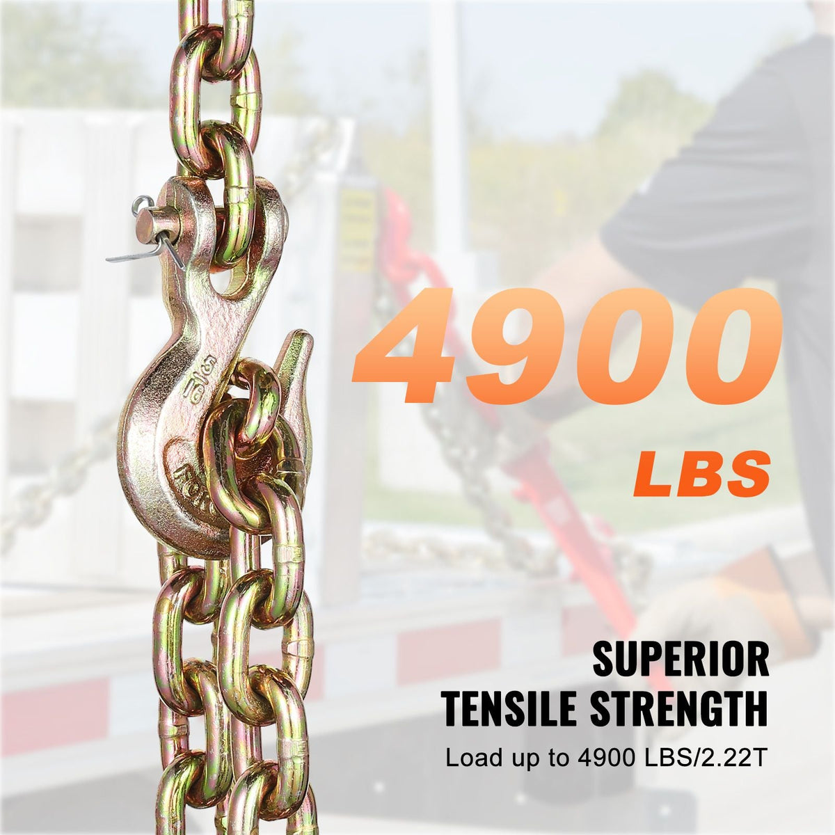 G80 Transport Binder Chain, 5/16" x 10.3' Tow Chain with Clevis Grab Hooks, 4900 lbs Safe Working Load, Heavy Duty Trailer Logging Chain for Transporting Towing Truck Tie Down Binding Equipment