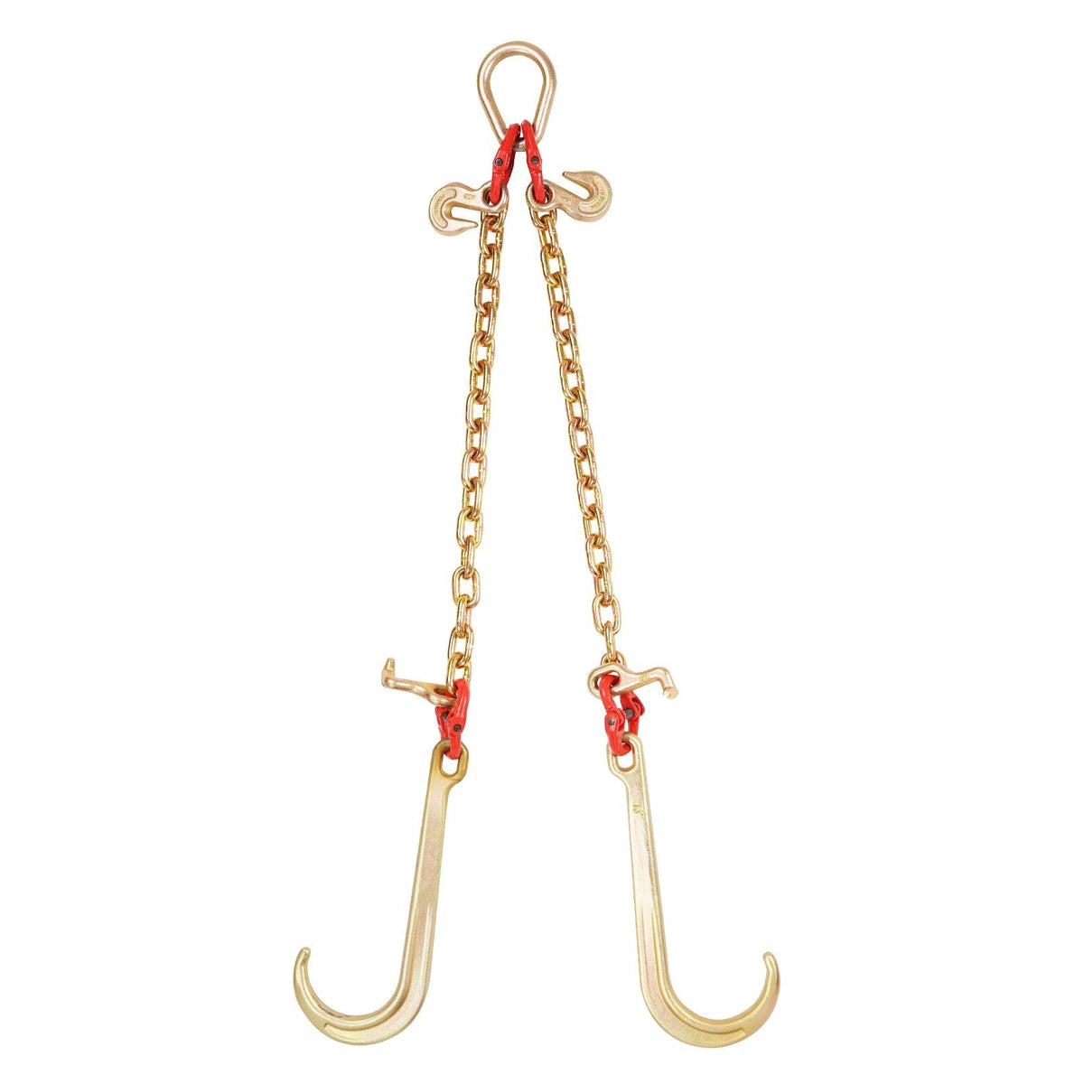 G80 V Bridle Chain, 3/8" x 2' Towing Chain Bridle with 15" J Hooks, T Hooks & Grab Hooks, Heavy Duty Transport Tow Chain Bridle with 7800 lbs Safe Working Load for Flatbed Truck Wrecker Recovery