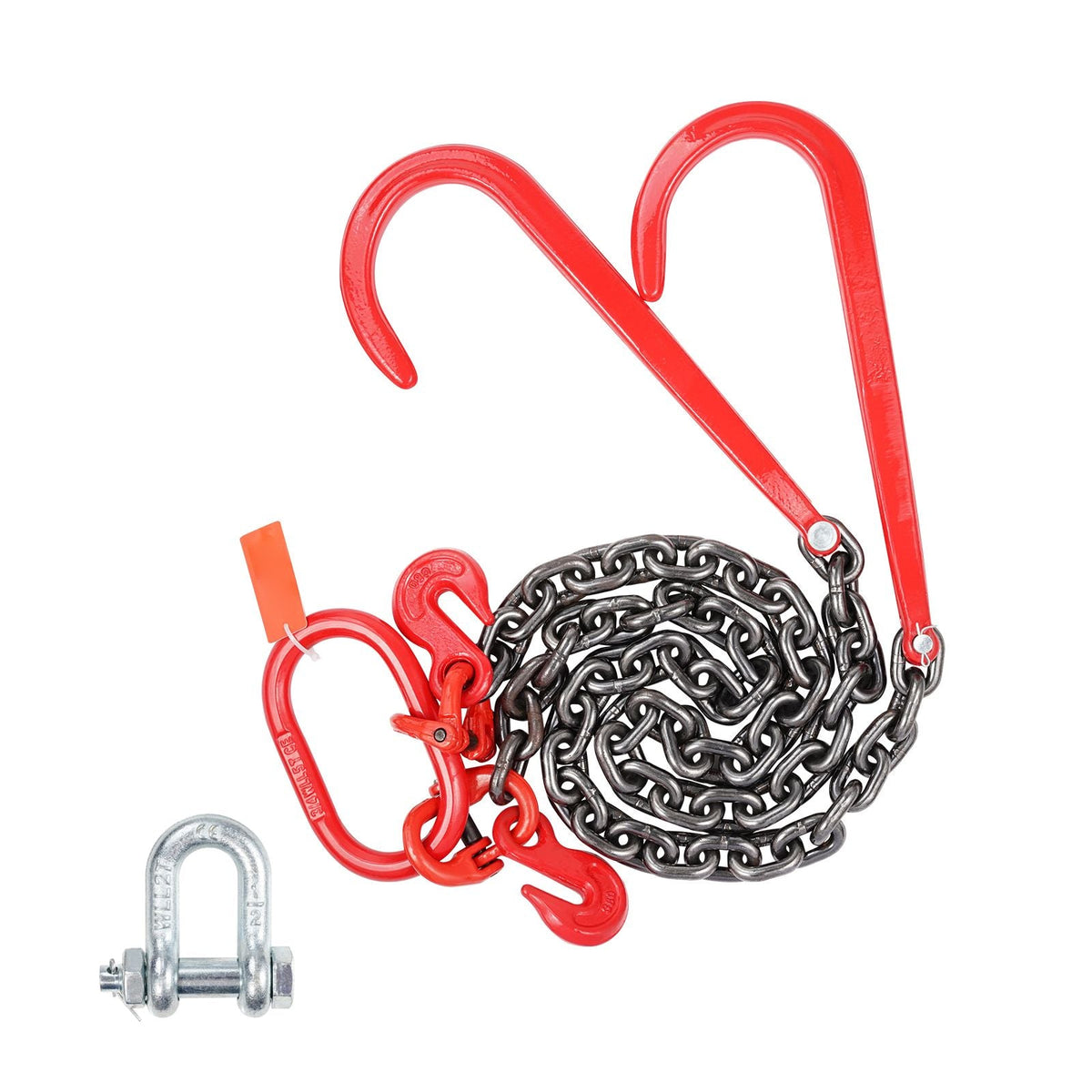 G80 V Bridle Chain, 3/8" x 3' Towing Chain Bridle with 15" J Hooks and Grab Hooks, Heavy Duty Transport Tow Chain Bridle with 7800 lbs Safe Working Load for Flatbed Trailer Wrecker Recovery