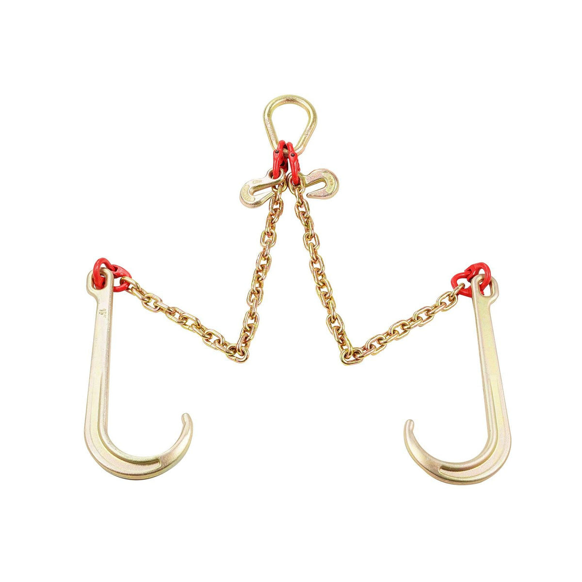 G80 V Bridle Chain, 5/16" x 2' Towing Chain Bridle with 15" J Hooks and Grab Hooks, Heavy Duty Transport Tow Chain Bridle with 10800 lbs Safe Working Load for Flatbed Truck Wrecker Recovery