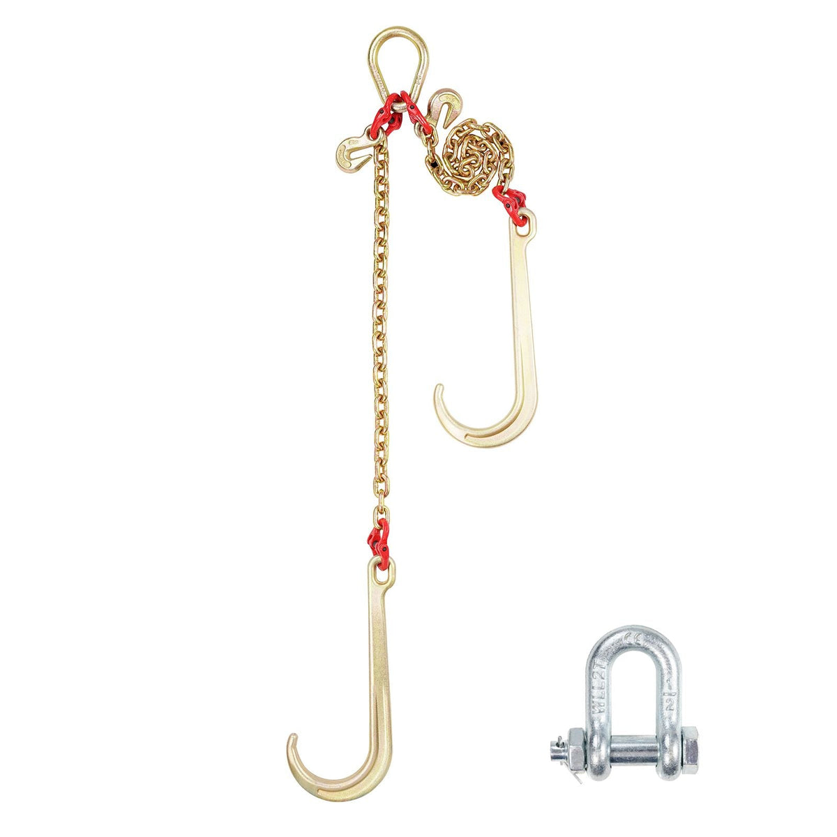 G80 V Bridle Chain, 5/16" x 2' Towing Chain Bridle with 15" J Hooks and Grab Hooks, Heavy Duty Transport Tow Chain Bridle with 10800 lbs Safe Working Load for Flatbed Truck Wrecker Recovery