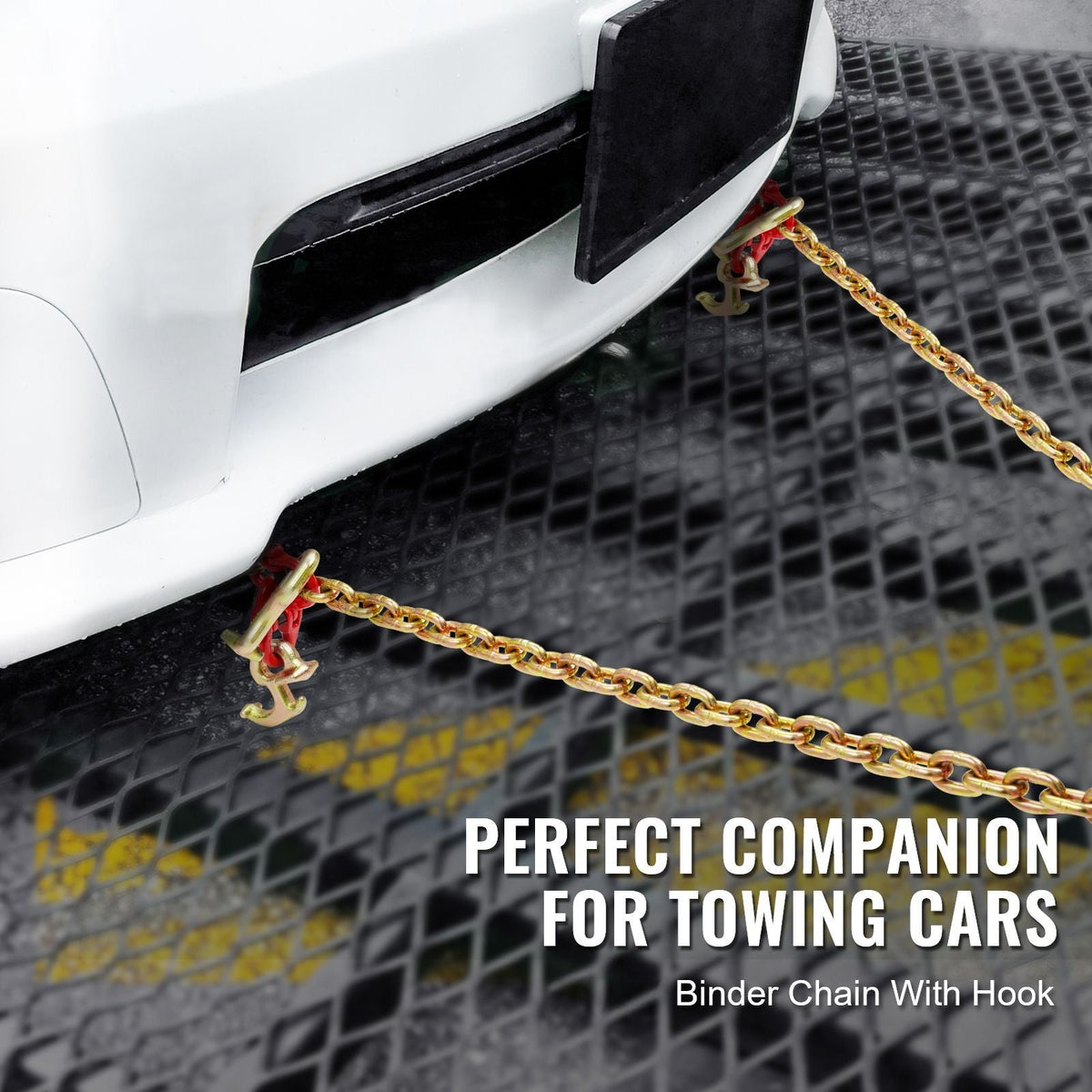G80 V Bridle Chain, 5/16" x 3' Towing Chain Bridle with R Hooks, T Hooks, J Hooks and Grab Hooks, Transport Tow Chain Bridle with 10800 lbs Safe Working Load for Flatbed Truck Wrecker Recovery