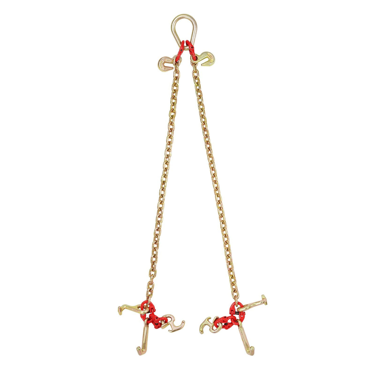 G80 V Bridle Chain, 5/16" x 3' Towing Chain Bridle with R Hooks, T Hooks, J Hooks and Grab Hooks, Transport Tow Chain Bridle with 10800 lbs Safe Working Load for Flatbed Truck Wrecker Recovery