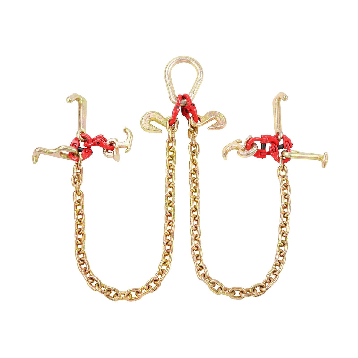 G80 V Bridle Chain, 5/16" x 3' Towing Chain Bridle with R Hooks, T Hooks, J Hooks and Grab Hooks, Transport Tow Chain Bridle with 10800 lbs Safe Working Load for Flatbed Truck Wrecker Recovery