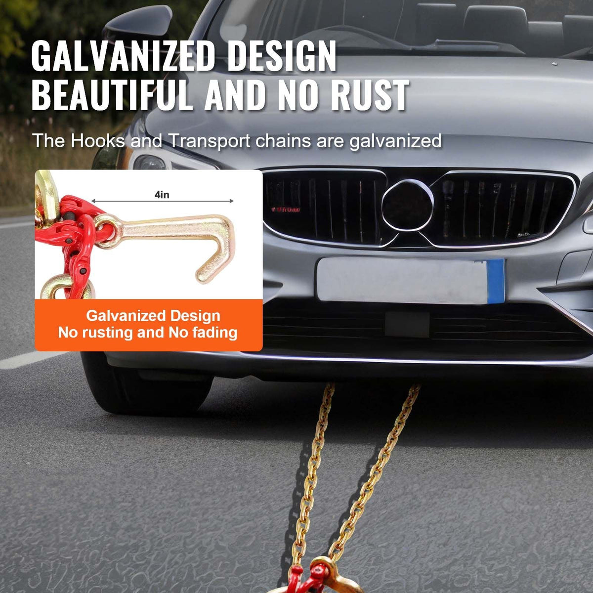G80 V Bridle Chain, 5/16" x 3' Towing Chain Bridle with R Hooks, T Hooks, J Hooks and Grab Hooks, Transport Tow Chain Bridle with 10800 lbs Safe Working Load for Flatbed Truck Wrecker Recovery