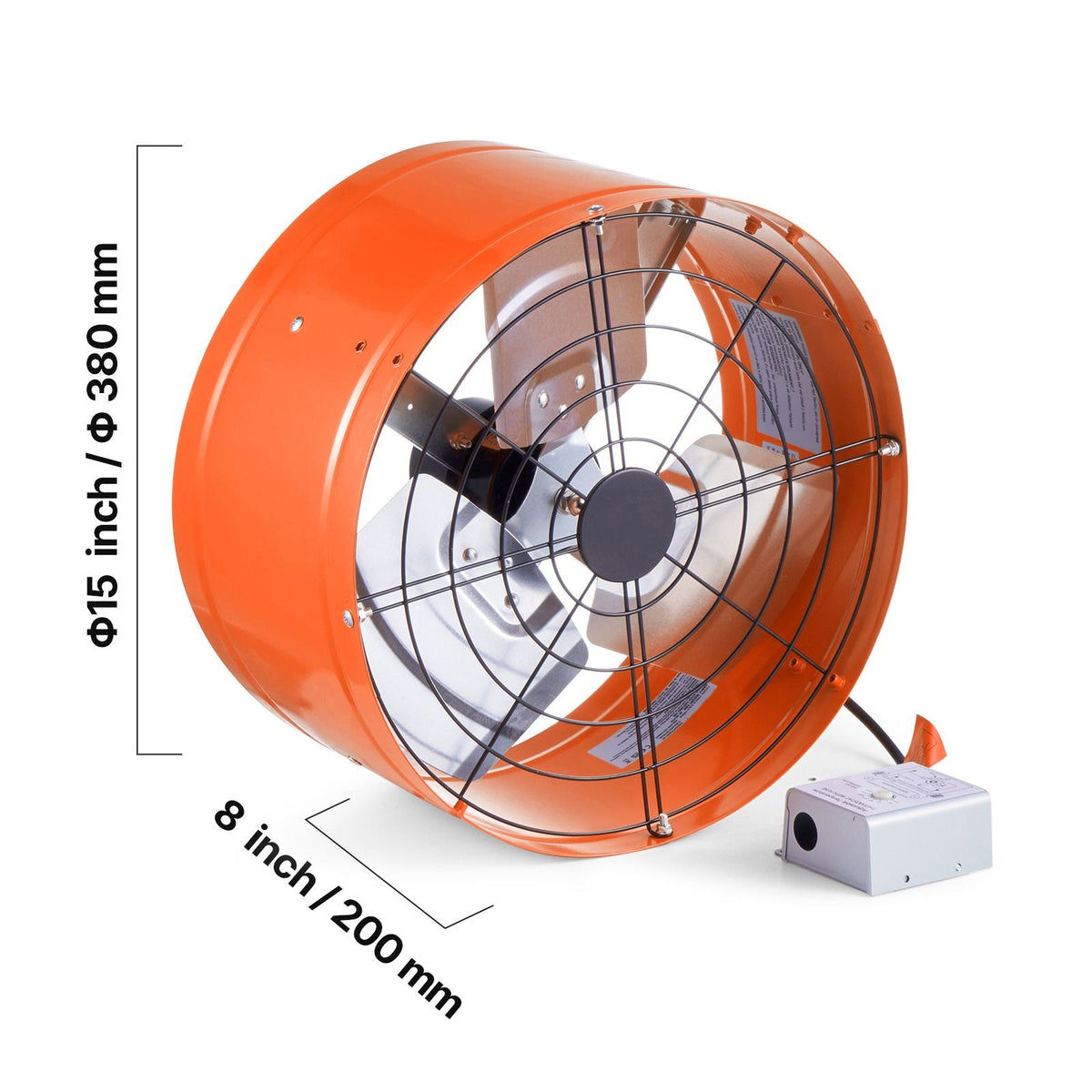 Gable Mount Fan, 15 Inch Attic Exhaust Fan with Adjustable Thermostat & Outer Mesh, 1650 CFM House Ventilator Cools Up to 2360 Sq.Ft, Quiet Ventilation for Roof, Garage & Shop, Vibrant Orange