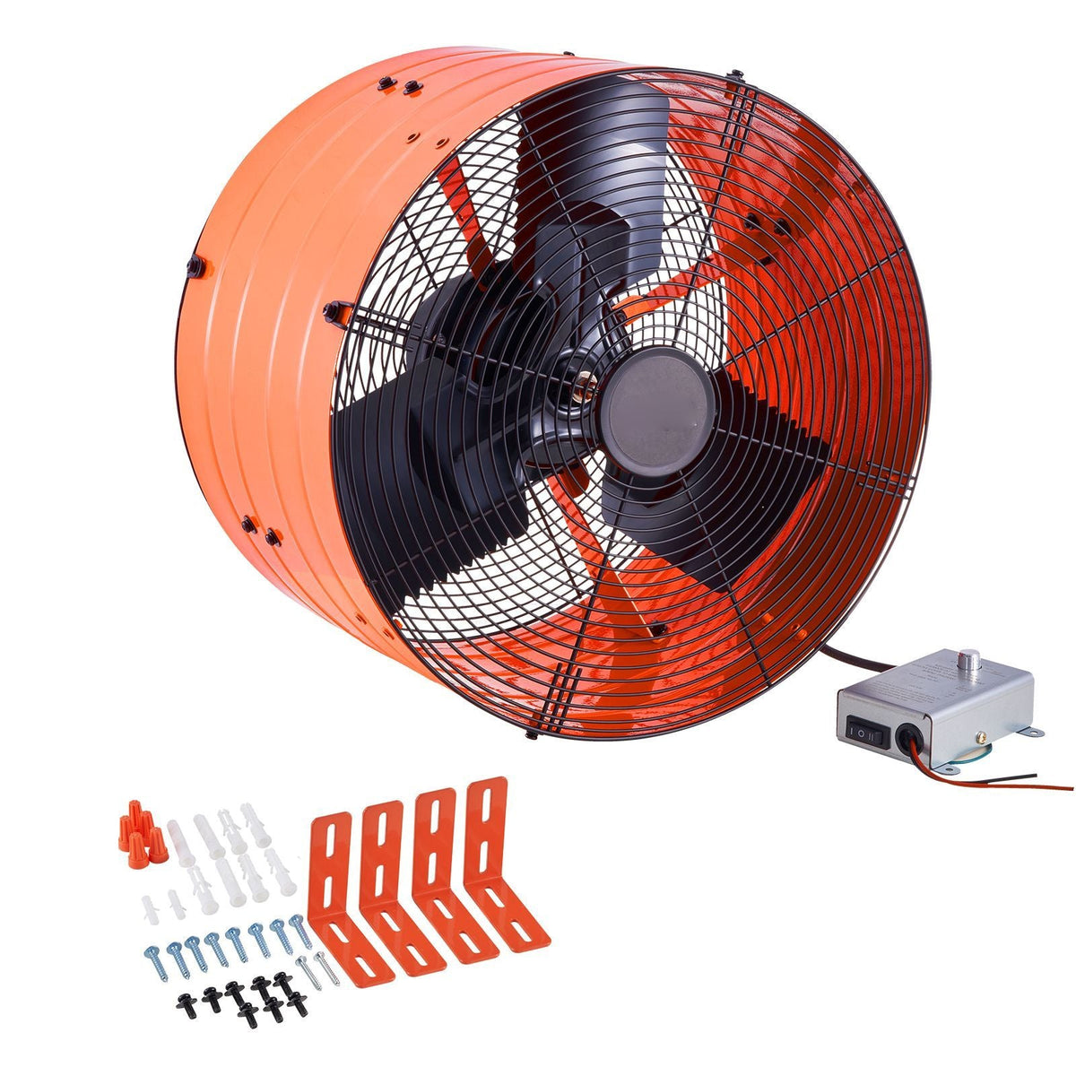 Gable Mount Fan, 16 Inch Attic Exhaust Fan with Adjustable Thermostat & Outer Mesh, 2940 CFM House Ventilator Cools Up to 4200 Sq.Ft, Quiet Ventilation for Roof, Garage & Shop, Vibrant Orange